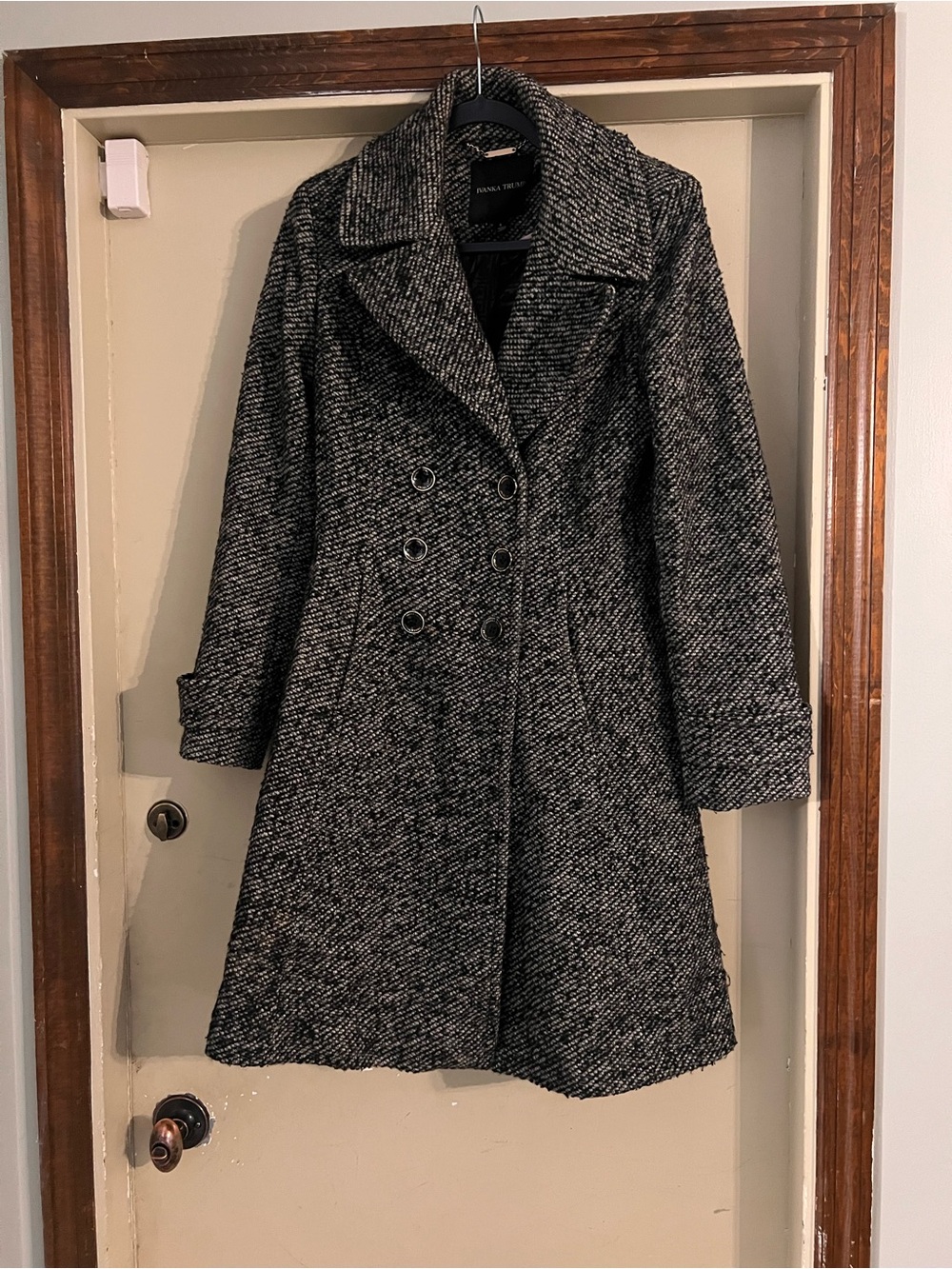 Ivanka Trump Black & White Tweed Double-Breasted Pea Coat